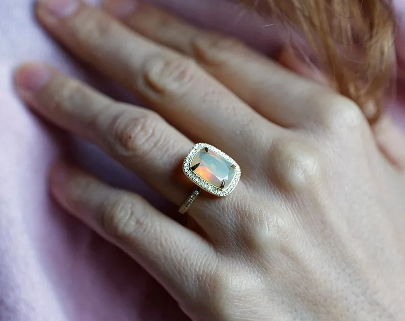 Gwyneth Cushion Opal Ring view 4