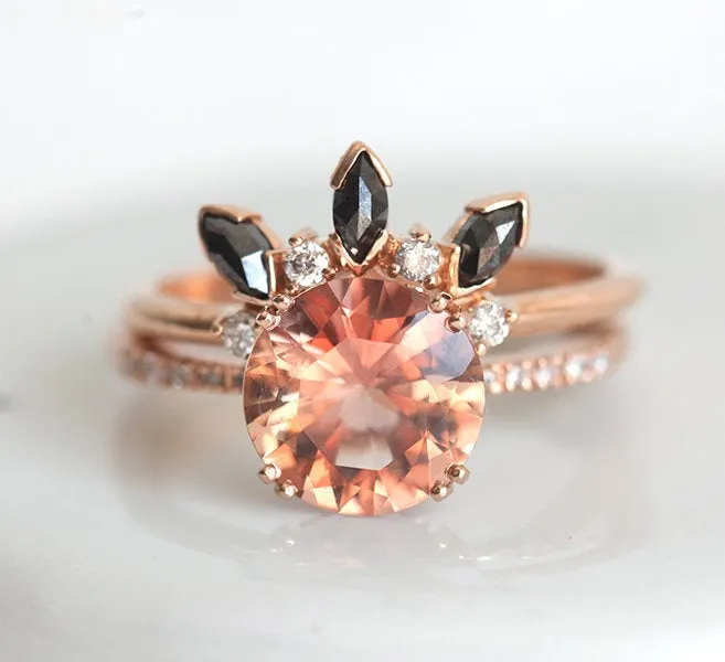HAILEY OREGON SUNSTONE RING WITH PAVE DIAMOND BAND vy 9