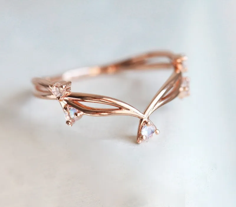 HAILEY OREGON SUNSTONE RING SET, ROUND GEMSTONE ENGAGEMENT RING WITH TWIG MOONSTONE STACKING RING, SUNSTONE ENGAGEMENT RING view 3