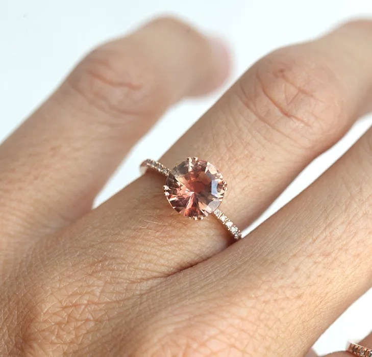 HAILEY OREGON SUNSTONE RING SET, ROUND GEMSTONE ENGAGEMENT RING WITH TWIG MOONSTONE STACKING RING, SUNSTONE ENGAGEMENT RING view 4