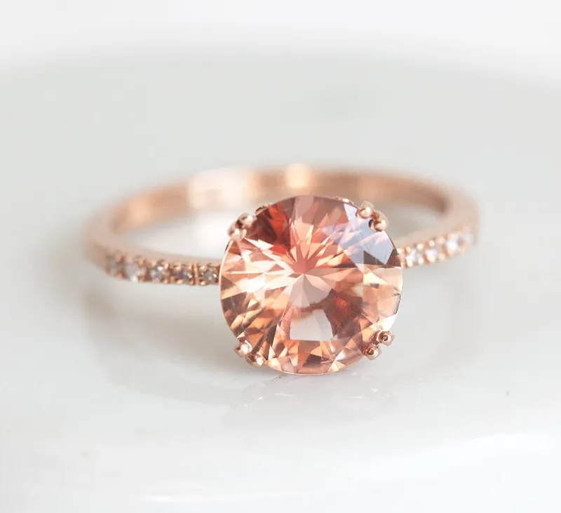 HAILEY OREGON SUNSTONE RING SET, ROUND GEMSTONE ENGAGEMENT RING WITH TWIG MOONSTONE STACKING RING, SUNSTONE ENGAGEMENT RING view 5