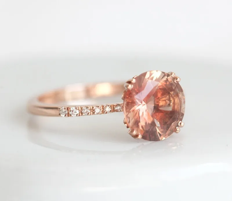 HAILEY OREGON SUNSTONE RING SET, ROUND GEMSTONE ENGAGEMENT RING WITH TWIG MOONSTONE STACKING RING, SUNSTONE ENGAGEMENT RING view 6