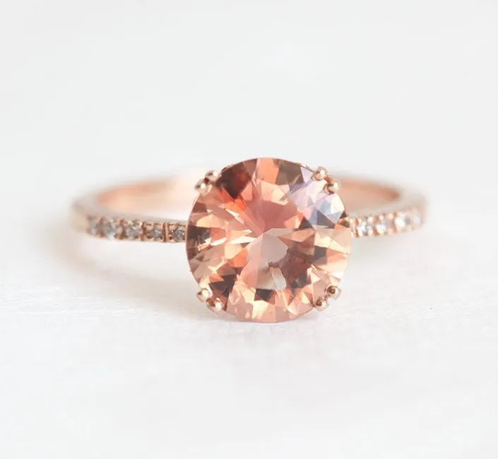 HAILEY OREGON SUNSTONE RING SET, ROUND GEMSTONE ENGAGEMENT RING WITH TWIG MOONSTONE STACKING RING, SUNSTONE ENGAGEMENT RING view 7