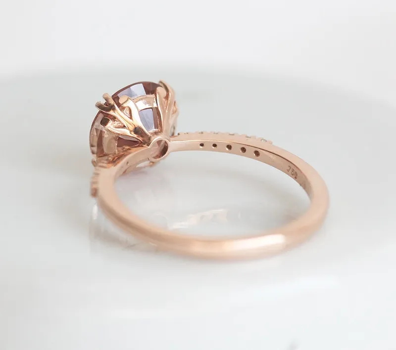 HAILEY OREGON SUNSTONE RING SET, ROUND GEMSTONE ENGAGEMENT RING WITH TWIG MOONSTONE STACKING RING, SUNSTONE ENGAGEMENT RING view 8