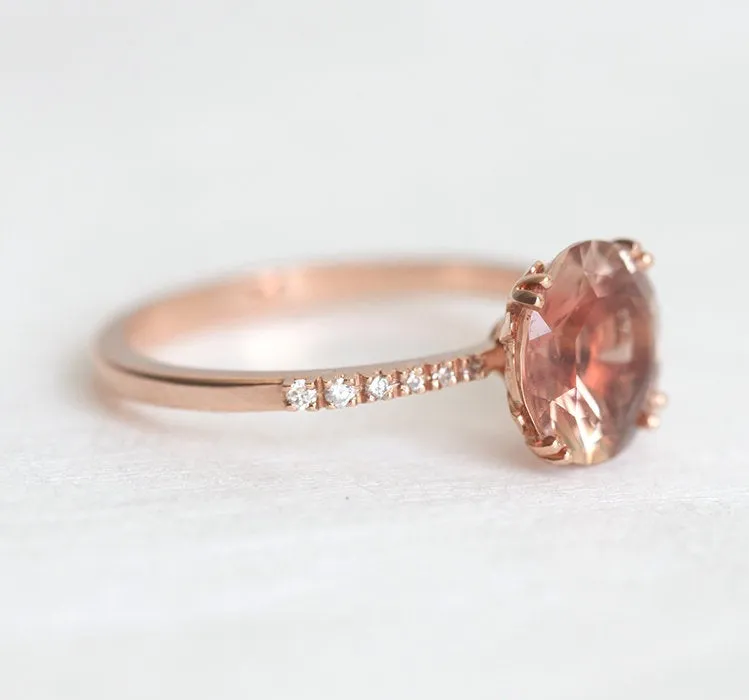 HAILEY OREGON SUNSTONE RING SET, ROUND GEMSTONE ENGAGEMENT RING WITH TWIG MOONSTONE STACKING RING, SUNSTONE ENGAGEMENT RING view 9