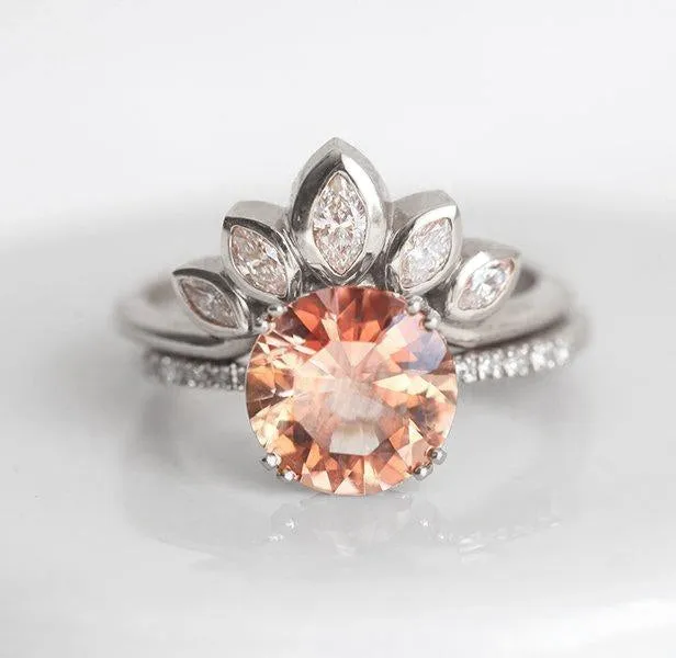 HAILEY OREGON SUNSTONE RING WITH PAVE DIAMOND BAND vy 13