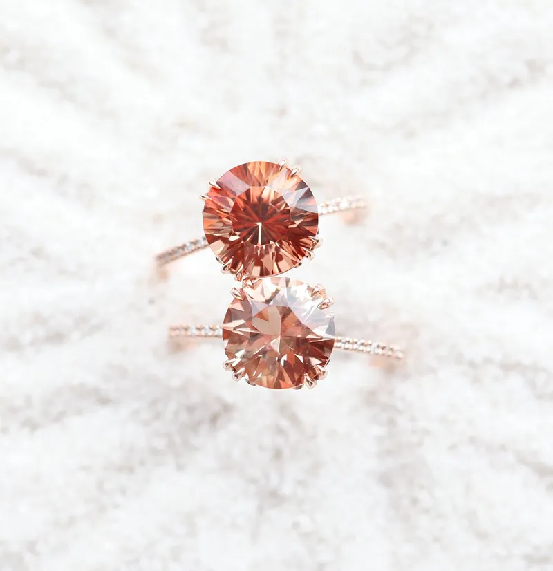 HAILEY OREGON SUNSTONE RING WITH PAVE DIAMOND BAND vy 14