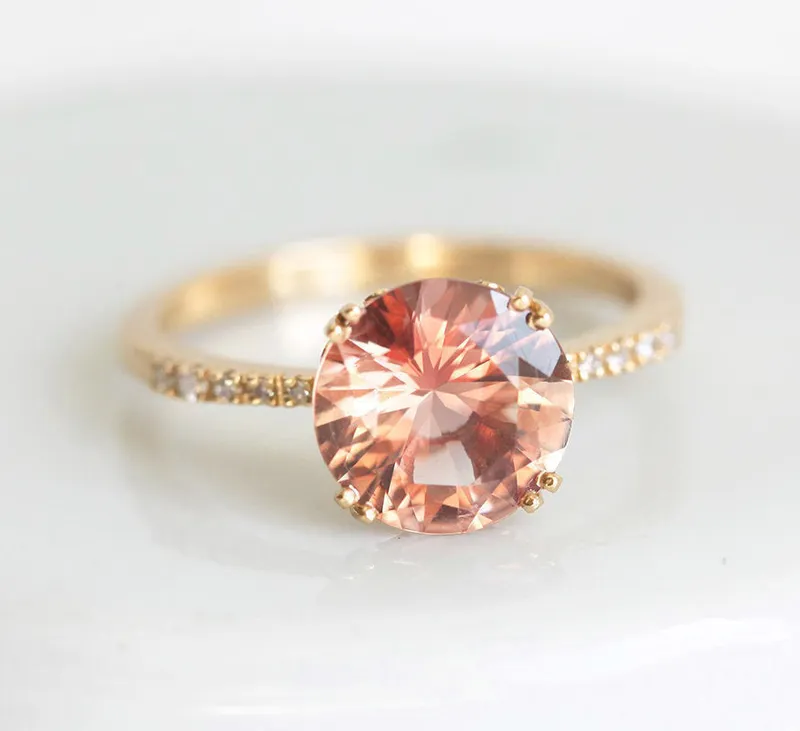 HAILEY OREGON SUNSTONE RING WITH PAVE DIAMOND BAND vy 16