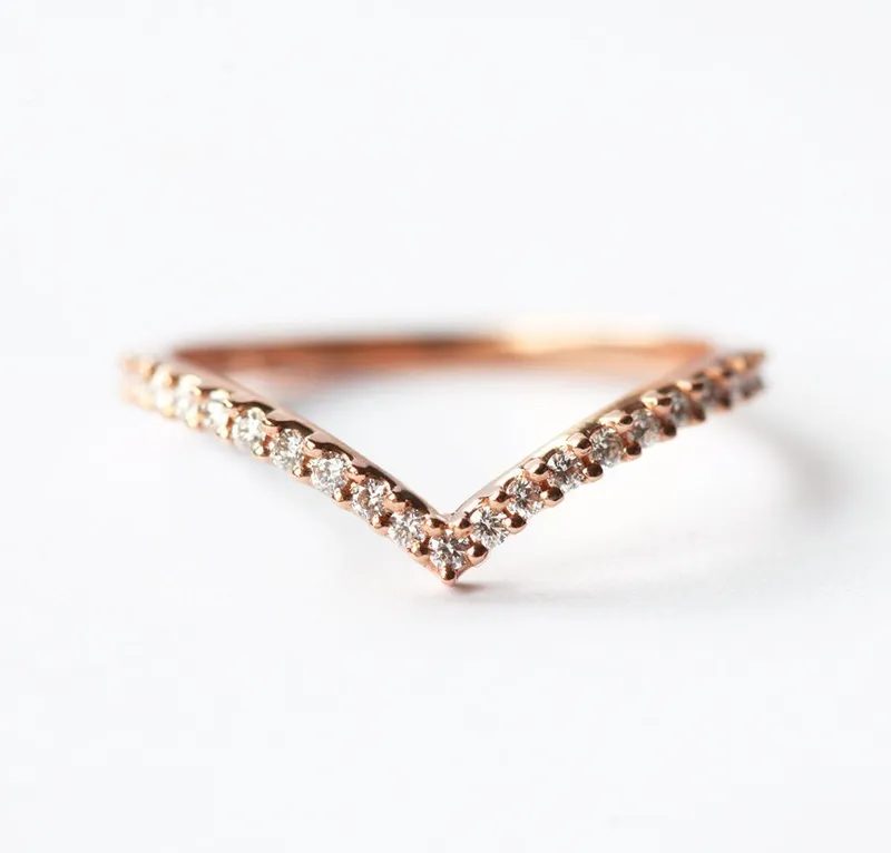 Half Eternity Diamond Chevron Wedding Ring round cut engagement ring