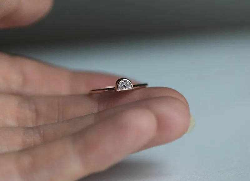 Half Moon Diamond Ring, Rose Gold Diamond Ring vy 2
