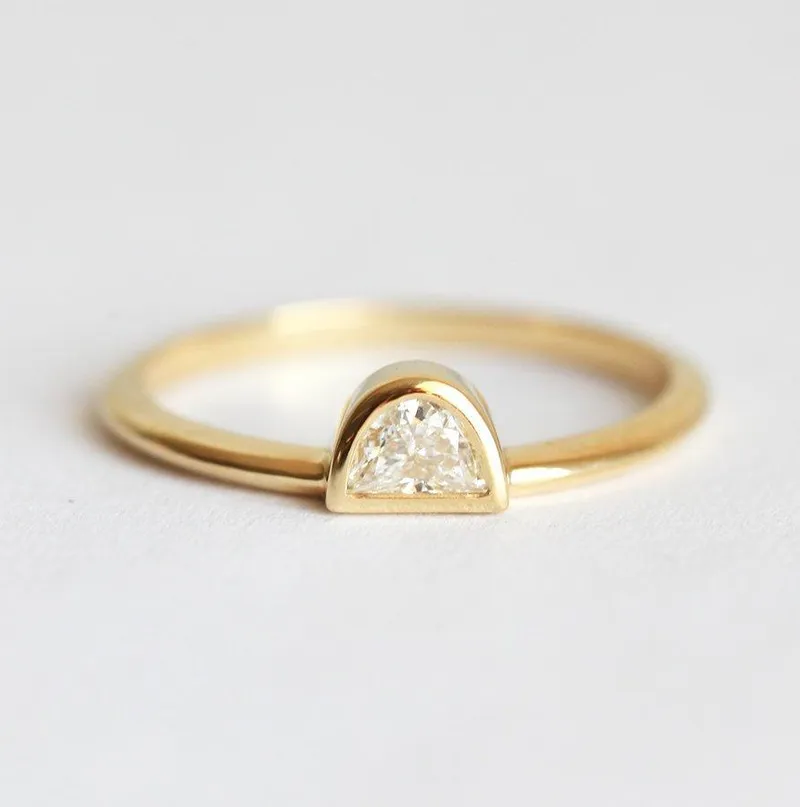 Half Moon Diamond Ring, Rose Gold Diamond Ring vy 3
