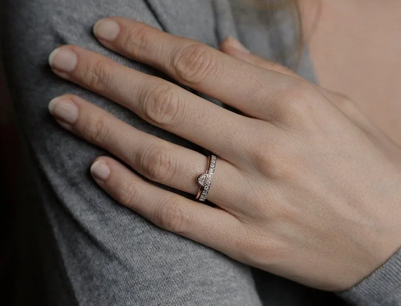 Half Moon Diamond Ring, Rose Gold Diamond Ring vy 4