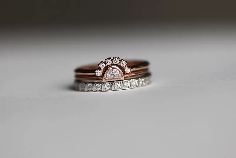 Half Moon Diamond Ring, Rose Gold Diamond Ring vy 5