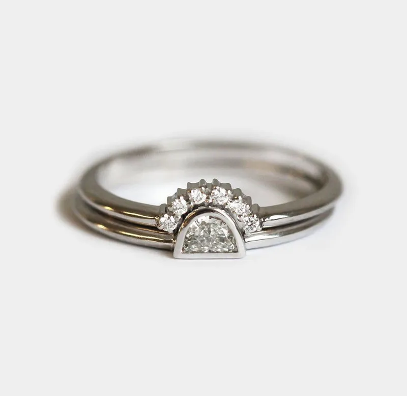 Half Moon Diamond Ring, Rose Gold Diamond Set view 2