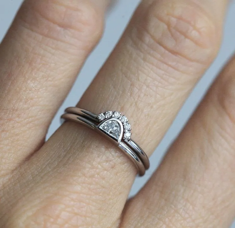 Half Moon Diamond Ring, Rose Gold Diamond Set view 3