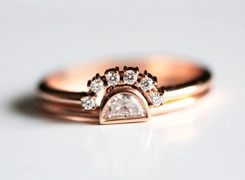 Half Moon Diamond Ring, Rose Gold Diamond Set view 4
