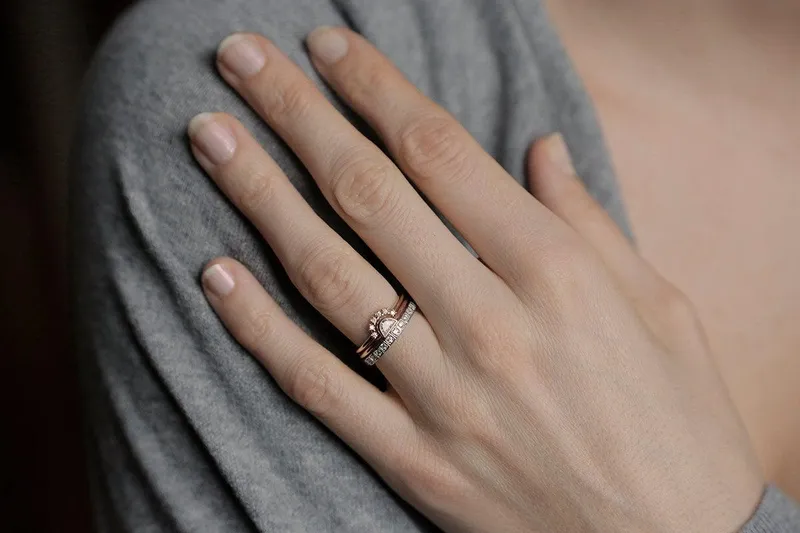 Half Moon Diamond Ring, Rose Gold Diamond Set view 5