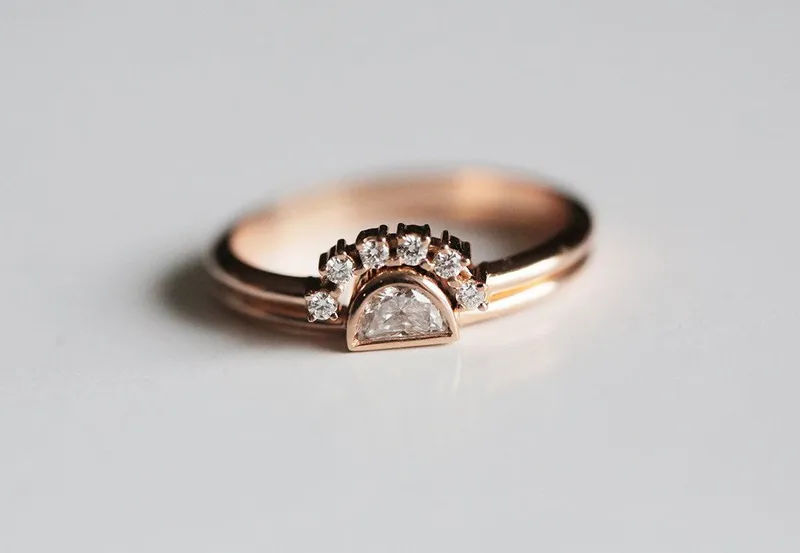 Half Moon Diamond Ring, Rose Gold Diamond Set view 6