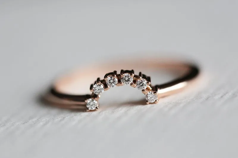 Half Moon Diamond Ring, Rose Gold Diamond Set view 7