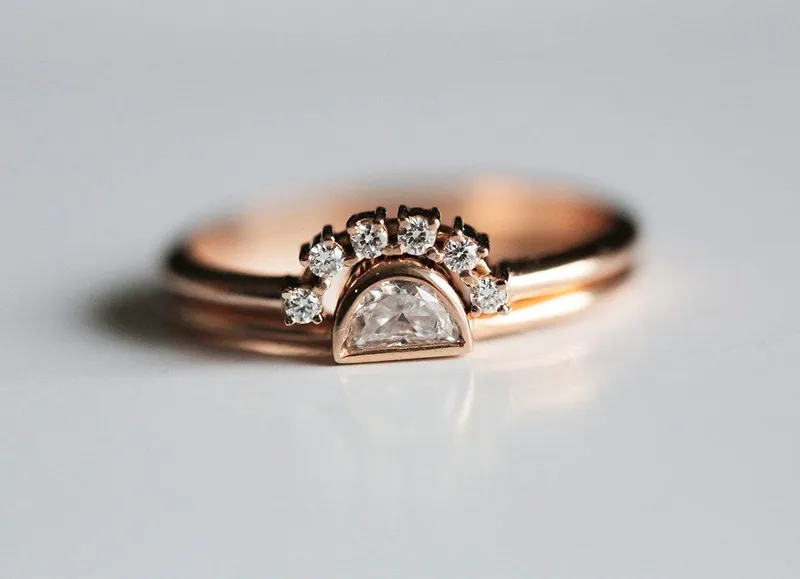 Half Moon Diamond Ring, Rose Gold Diamond Set view 8
