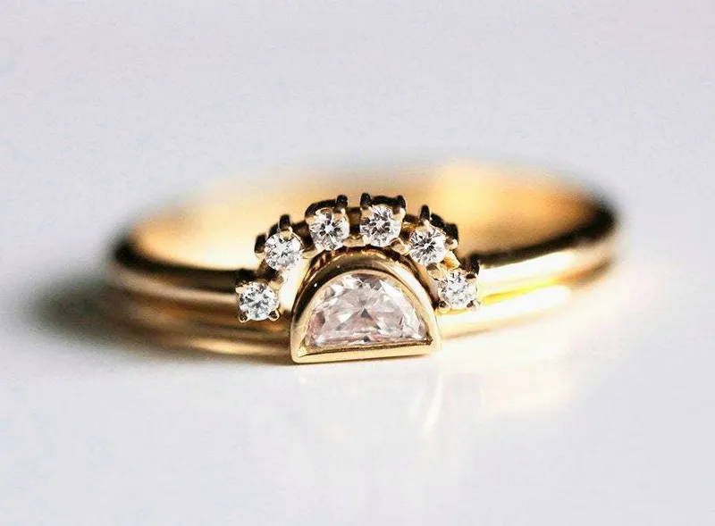 Half Moon Diamond Ring, Rose Gold Diamond Set view 9