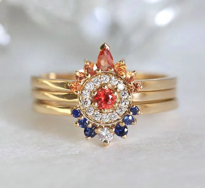 Halo Diamond Sapphire Ring Set, Sunset Ring Set view 10