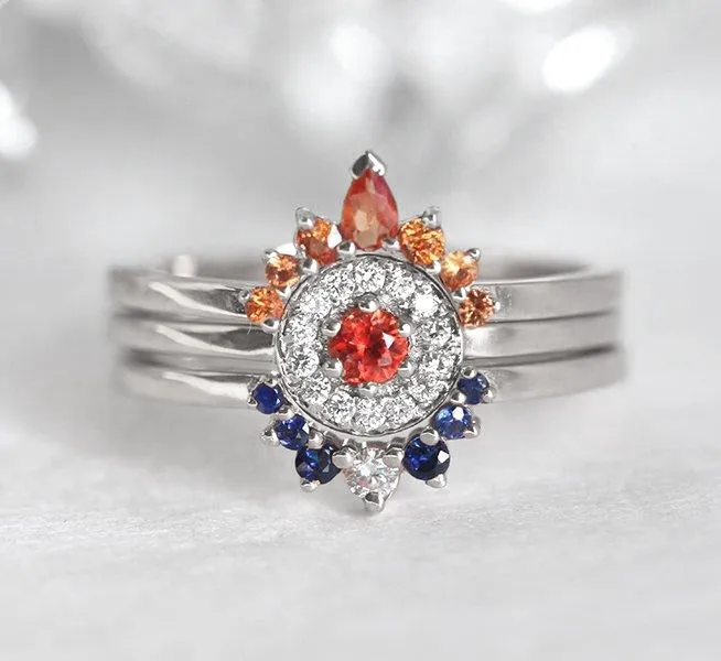 Halo Diamond Sapphire Ring Set, Sunset Ring Set view 11