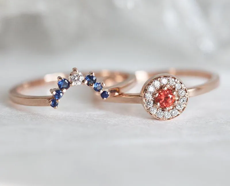 Halo Diamond Sapphire Ring Set, Sunset Ring Set view 7
