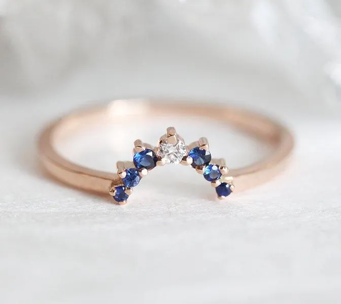 Halo Diamond Sapphire Ring Set, Sunset Ring Set view 8