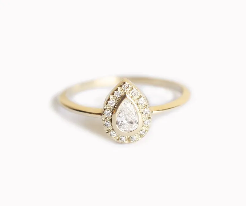 Halo Engagement Ring, Pear Diamond Ring view 2