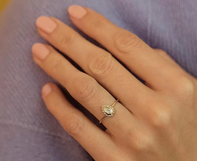 Halo Engagement Ring, Pear Diamond Ring view 3
