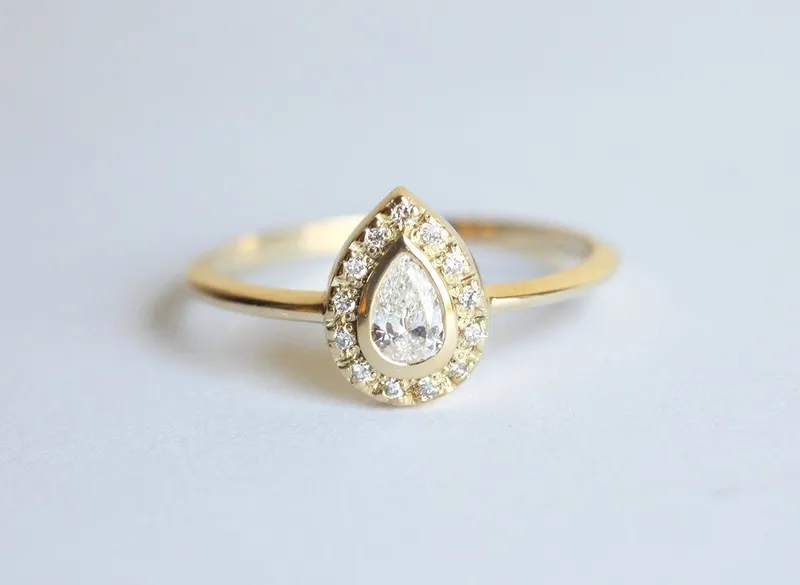 Halo Engagement Ring, Pear Diamond Ring view 4