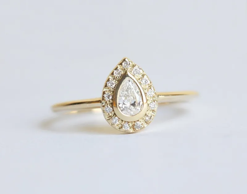 Halo Engagement Ring, Pear Diamond Ring view 5