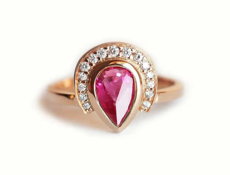 Halo Pear Ruby Ring, Ruby Diamond Ring view 4