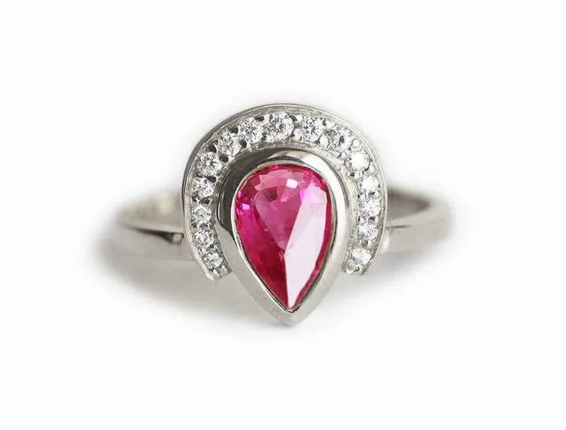 Halo Pear Ruby Ring, Ruby Diamond Ring view 5