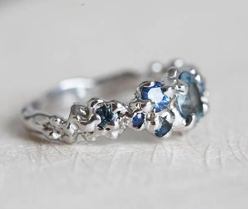 HANDMADE ENGAGEMENT RING, RAW CLUSTER RING vy 7