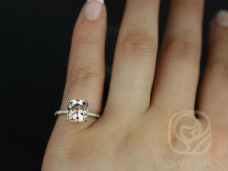 Ready to Ship Heidi 8mm 14kt Rose Gold Morganite Diamond Basket Cushion Solitaire Ring view 3