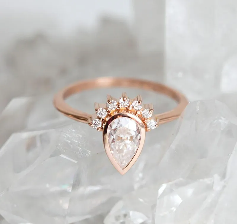 Helena Pear Cut Moissanite Ring With Diamond Crown vy 3
