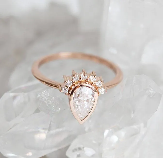 Helena Pear Cut Moissanite Ring With Diamond Crown vy 4