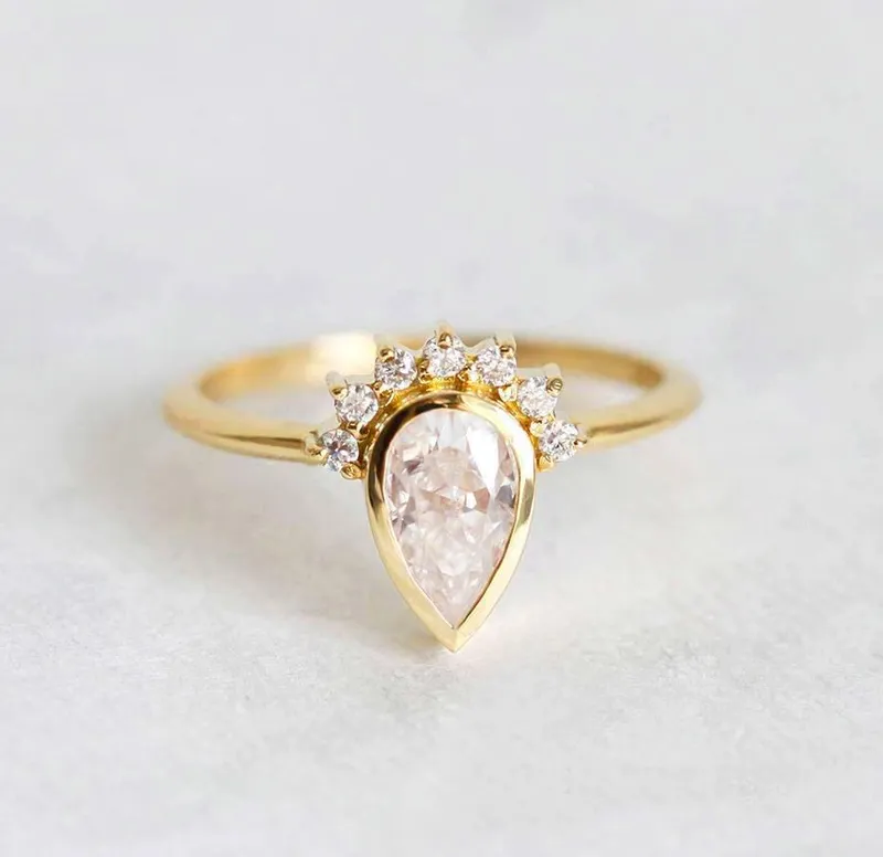 Helena Pear Cut Moissanite Ring With Diamond Crown vy 5