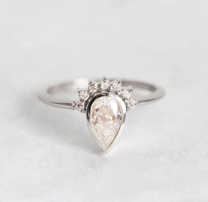 Helena Pear Cut Moissanite Ring With Diamond Crown vy 6