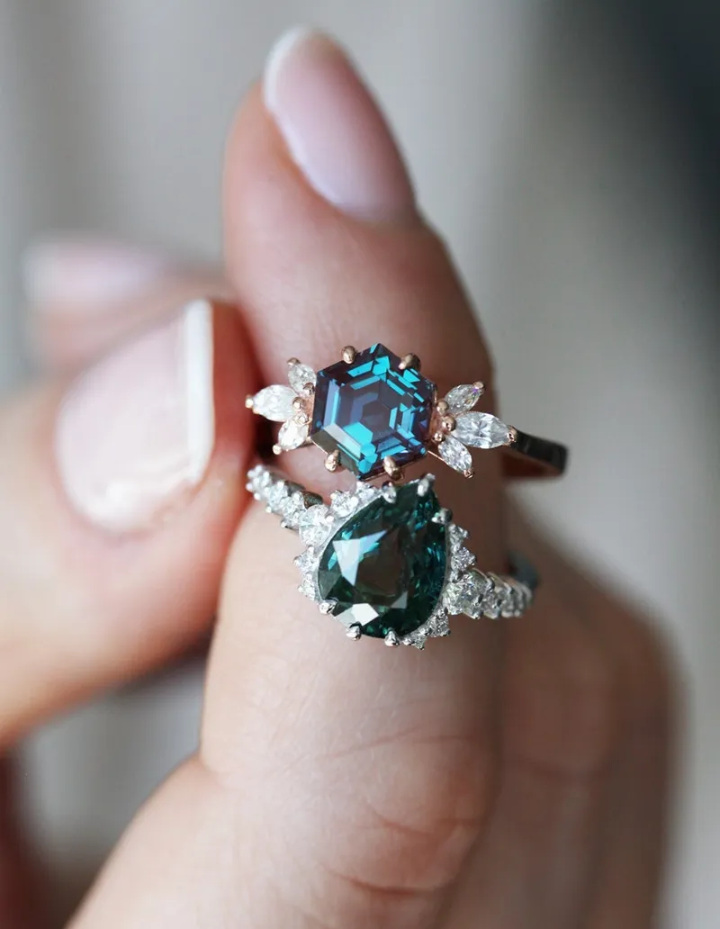 Hexagon Alexandrite Engagement Ring Set view 3