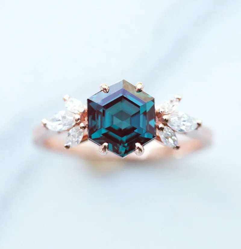 Hexagon Alexandrite Engagement Ring Set view 6