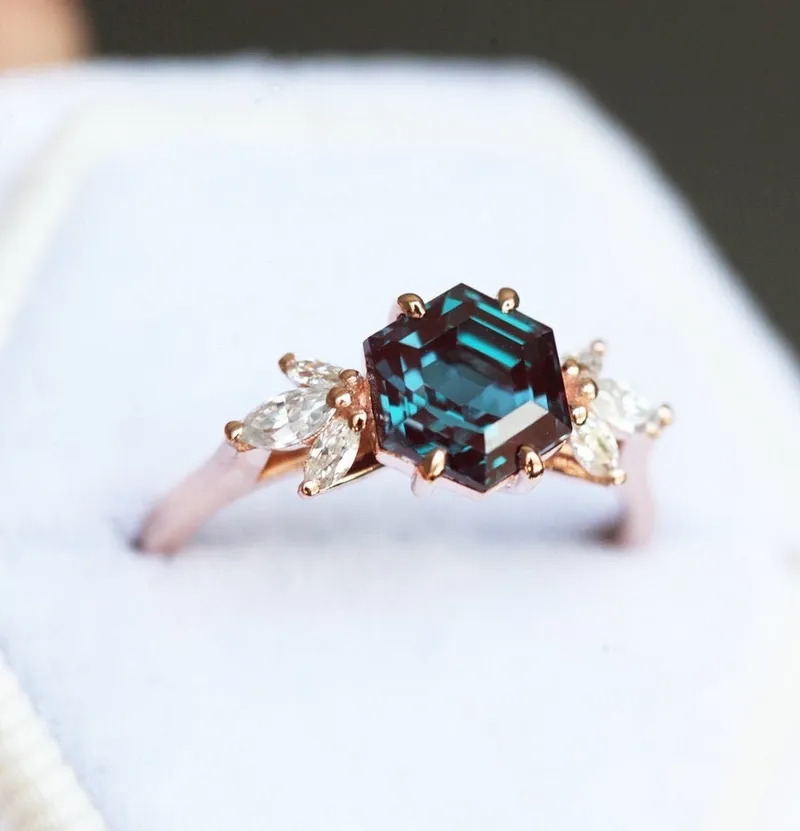 Hexagon Alexandrite Engagement Ring Set view 7