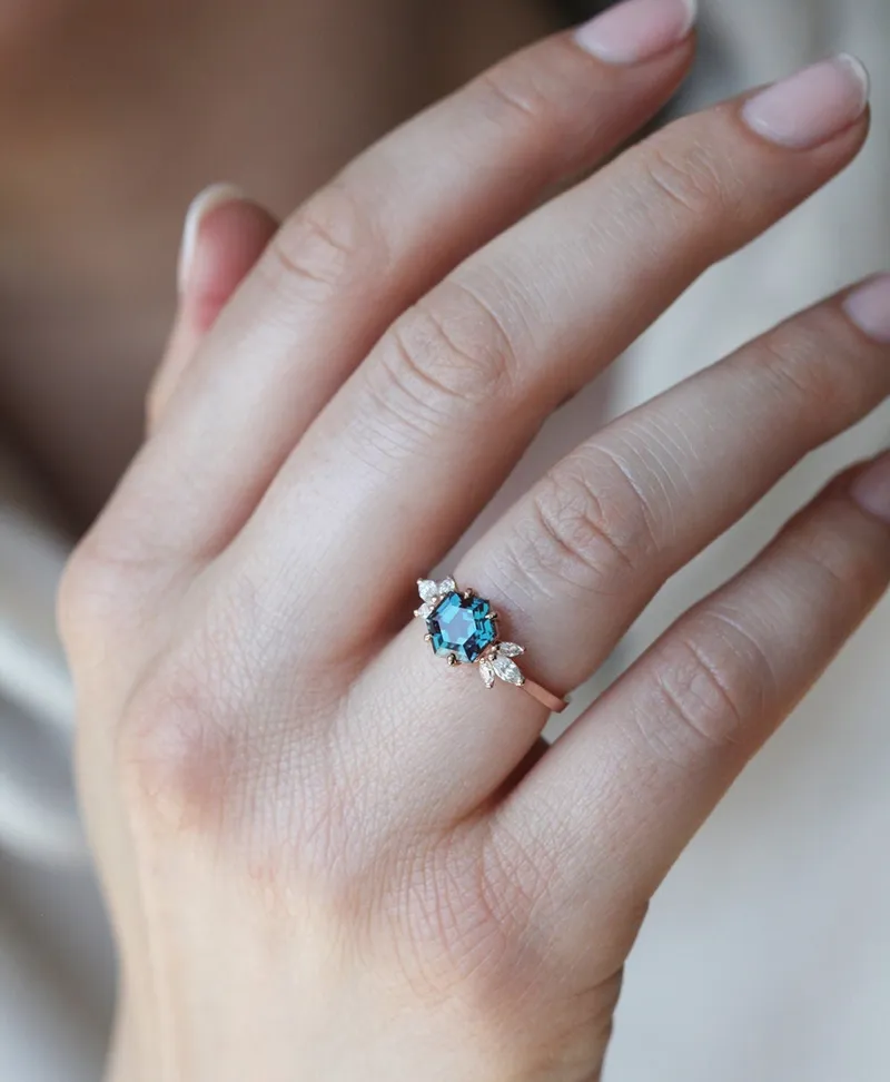 Hexagon Alexandrite Engagement Ring Set view 9