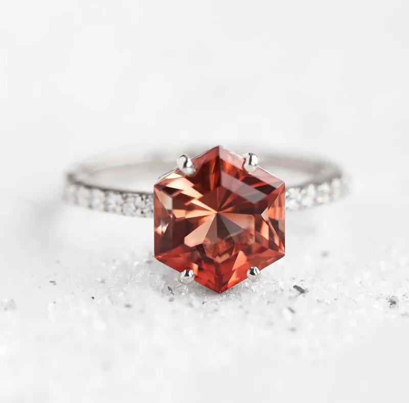HEXAGON SUNSTONE RING, UNIQUE OREGON SUNSTONE ENGAGEMENT RING, GEOMETRIC SUNSTONE RING vy 11