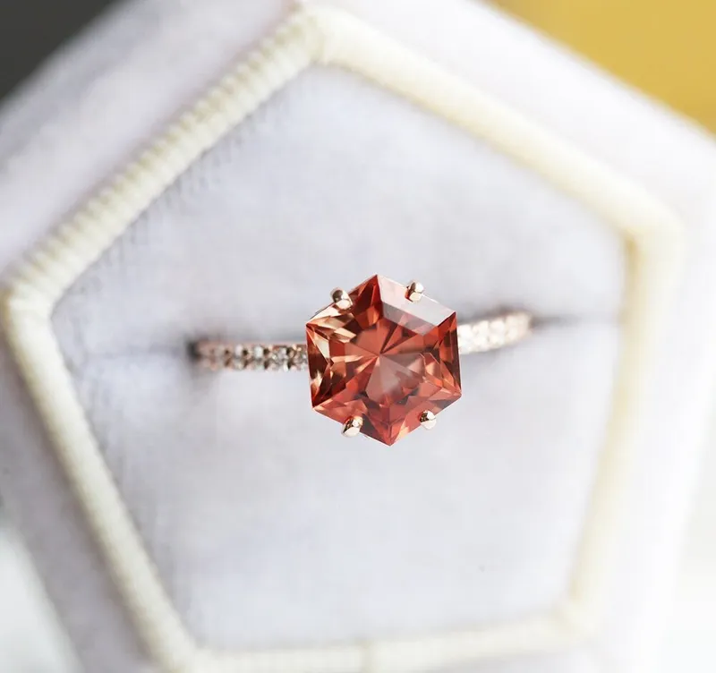HEXAGON SUNSTONE RING, UNIQUE OREGON SUNSTONE ENGAGEMENT RING, GEOMETRIC SUNSTONE RING vy 3