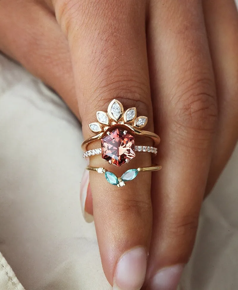 HEXAGON SUNSTONE RING, UNIQUE OREGON SUNSTONE ENGAGEMENT RING, GEOMETRIC SUNSTONE RING vy 4