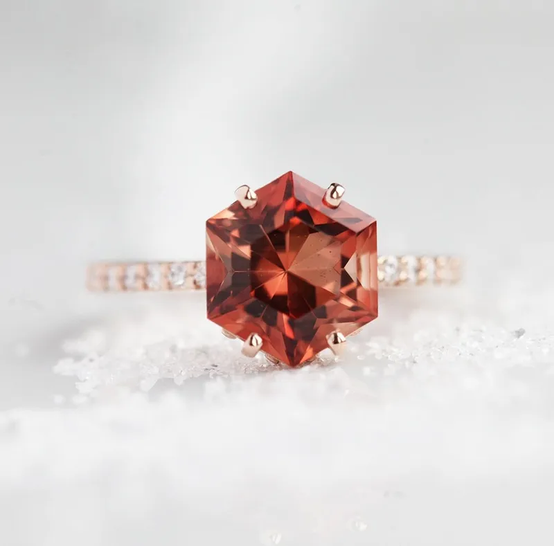 HEXAGON SUNSTONE RING, UNIQUE OREGON SUNSTONE ENGAGEMENT RING, GEOMETRIC SUNSTONE RING vy 5