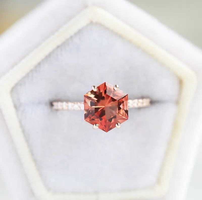 HEXAGON SUNSTONE RING, UNIQUE OREGON SUNSTONE ENGAGEMENT RING, GEOMETRIC SUNSTONE RING vy 6